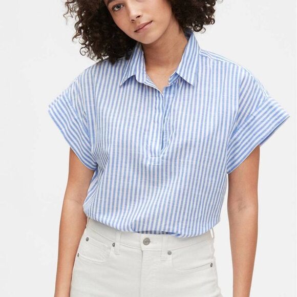Striped GAP Popover Short Sleeve Collared Blouse Top (NWT) - Picture 6 of 6
